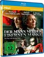Filmtitel: "Der Mann mit der eisernen Maske". Darauf sind drei Gesichter und ein Ritterhelm abgebildet.