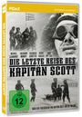 DVD-Cover: Titel "Die letzte Reise des Kapitän Scott". Historien-Klassiker. Schneelandschaft mit Forschern. FSK 12.
