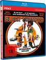 "Black Shampoo - Der schwarze Killer" steht im Mittelpunkt. Personen im 70er-Jahre-Stil, eine mit Waffe, auf einem Filmcover. FSK 18.