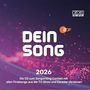„DEIN SONG 2026“ steht groß im Zentrum. Wörter beschreiben eine CD zum Songwriting Contest. Oben sind KiKA- und ZDF-Logos.
