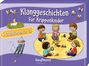 „Klanggeschichten für Krippenkinder“, „40 Bildkarten für U3“. Kinder musizieren im Kreis mit Instrumenten.