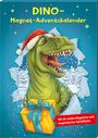 "DINO-Magnet-Adventskalender. Mit 24 coolen Magneten und magnetischer Spielfläche." Ein Dino trägt eine Weihnachtsmütze.