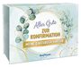 "Alles Gute zur Konfirmation. Meine Gästebuch-Karten." Florales Design mit grünen Blättern und goldenen Akzenten.