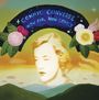 "CONNIE CONVERSE, HOW SAD, HOW LOVELY." Illustration: Porträt einer Frau mit Blumen und einem Regenbogen auf gelbem Himmel.