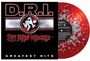 "D.R.I. Greatest Hits" und "Dirty Rotten Imbeciles" sind auf einem schwarzen Albumcover. Rote Schallplatte mit weißem Spritzmuster.