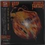 Texte: "HEEP", "RETURN TO FANTASY". Ein organisches, feuriges Gebilde auf dunklem Hintergrund, erinnert an ein Gemälde.