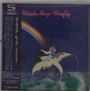 "Uriah Heep: Firefly" in pink. Japanische Schriftzeichen auf der linken Seite. Illustration: Person auf einem geflügelten Wesen.
