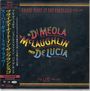 "FRIDAY NIGHT IN SAN FRANCISCO", "AL DI MEOLA", "JOHN MCLAUGHLIN", "PACO DE LUCIA", vertikale japanische Schriftzüge links.