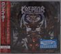 "Krushers of the World", "Kreator", rotes Banner mit japanischem Text, blaues "New Music Fridays" Zeichen, düsteres Artwork.