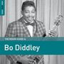 "The Rough Guide to Bo Diddley" steht auf einem Buchcover. Ein Mann im Anzug hält eine Gitarre und lächelt.