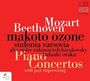 Große Schrift: "Mozart, Beethoven, makoto ozone". Andere Begriffe: "Piano Concertos", "with jazz improvising", "sinfonia varsovia". Roter Hintergrund.