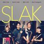 „SLÄK“ steht in großer gelber Schrift. Darunter vier Personen mit Musikinstrumenten. Namen: Akito Shirai, Henrik Linder, Björn Arkö, Senri Kawaguchi.