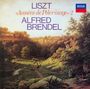 Oben steht: “Liszt Années de Pèlerinage 2”. Darunter: “Alfred Brendel”. Landschaftsgemälde mit Fluss und Bäumen.