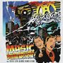 Im oberen Bereich steht "Aerosmith". Unten: "Music From Another Dimension!". Comic-Stil mit Robotern und Menschen in Panik.