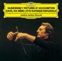 Text: "Mussorgsky: Pictures at an Exhibition. Ravel: Ma Mère l'Oye; Rhapsodie Espagnole." Dirigent beim Dirigieren.