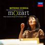 "MITSUKO UCHIDA, the cleveland orchestra, mozart. Frau mit geschlossenen Augen und erhobener Hand vor einem Orchester. DECCA-Logo."