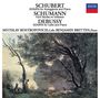 Schubert, Schumann, Debussy, Decca Logo; Illustration zeigt Natur mit großen Bäumen und Figuren darunter.