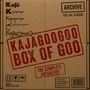 "KAJAGOOGOO BOX OF GOO" in rotem Stempelstil, daneben verschiedene Bandnamen-Schriftarten, oben "ARCHIVE".