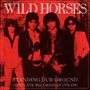 "WILD HORSES" oben in großen Buchstaben, darunter "STANDING OUR GROUND" und "COMPLETE RECORDINGS 1978-1981". Rot-schwarzes Foto von vier Männern.