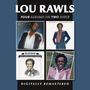 Text: "LOU RAWLS", "FOUR ALBUMS ON TWO DISCS", "DIGITALLY REMASTERED." Vier Albumcover, Lou Rawls im Mittelpunkt.