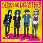 "DERIK & THE DISASTERS". Vier Comicfiguren vor gelbem Hintergrund mit pinkem Rand. Sie wirken punkig und unkonventionell.