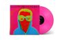 „HALLO SPACEBOY * DAVID BOWIE“ in Schwarz steht oben. Darunter ein buntes Bild von einem Gesicht mit großer Brille. Pinke Vinylplatte.