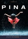 „Pina“, „A Film by Wim Wenders“. Eine Figur in rotem Kleid springt in der Luft durch fallendes Wasser.