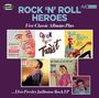 Text: "ROCK 'N' ROLL HEROES", "Five Classic Albums Plus", "Chuck Berry Twist", "Elvis Presley's Jailhouse Rock EP". Albumcover mit Musikern.