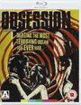 "OBSESSION" und "IMAGINE THE MOST TERRIFYING DREAM YOU EVER HAD" sind in großen Buchstaben. Illustration: Umarmung vor Spiralen.