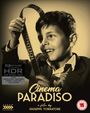 "Cinema Paradiso", "a film by Giuseppe Tornatore". Ein lachender Junge hält einen Filmstreifen in der Hand.