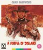 Text: "Clint Eastwood", "A Fistful of Dollars", "Per un pugno di dollari". Illustration: Ein Mann mit Hut und Pistole.