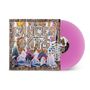 "Cancer Bats" in großen Buchstaben, umgeben von "GIVE ME DIRT" Text. Diverse Collage-Elemente und eine pinke Vinyl-Schallplatte.