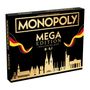 „MONOPOLY MEGA EDITION DEUTSCHLAND“, „Das berühmte Spiel um den großen Deal“. Schwarze Schachtel mit Skyline und Flaggen.