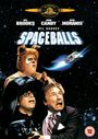 Große Schrift: "SPACEBALLS". Drei erschrockene Männer, eine Raumfähre im Weltall und ein MGM-Logo oben.