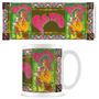 "Pink Floyd", "March 15", "Avalon Ballroom". Buntes, psychedelisches Design mit Blumen und einer Figur auf einer Tasse.