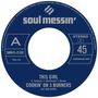 Blauer Schallplatten-Etikett: "soul messin'", "THIS GIRL", "COOKIN' ON 3 BURNERS", "TIME: 3:42", "STEREO 45".