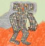 Diese Illustration zeigt eine pixelartige Figur aus bunten Quadraten auf orangefarbenem Hintergrund.