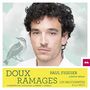 "Doux Ramages" und "Paul Figuer" sind groß geschrieben. Mann mit dunklen Locken, daneben Vogelzeichnung.