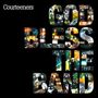 Text: "Courteeners GOD BLESS THE BAND". Collage-Stil Buchstaben, gefüllt mit bunten Fotos von Konzerten und Bandmitgliedern.