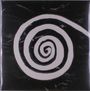 Schwarz-weiße Spiralmuster in einem quadratischen Rahmen, Spiralverlauf von innen nach außen, kontrastreiche Linien.