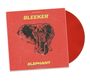 „BLEEKER“ oben und „ELEPHANT“ unten. Illustration eines Elefantenkopfes auf rotem Hintergrund, rotes Vinyl sichtbar.