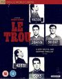 „LE TROU“, darunter stehen Gefangenennummern und Porträts von fünf Männern. Ein Zitat lobt den Film als spannend.