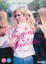 "The Virgin Suicides" in rosa Schrift. Vier junge Frauen, eine schaut über die Schulter. Regie: Sofia Coppola.