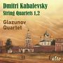 Text: "Dmitri Kabalevsky String Quartets 1,2 Glazunov Quartet alto." Illustration einer russischen Architektur.
