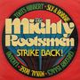 "The Mighty Rootsmen: Strike Back!" steht zentral. Namen wie "Toots Hibbert" und "Sly & Robbie" umringen das Logo in bunten Farben.