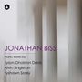 Text: "JONATHAN BISS. Piano works by Tyson Gholston Davis, Alvin Singleton, Tyshawn Sorey." Hintergrund abstrakt und weich.