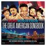 „100 Songs from the Great American Songbook“ mit prominenten Personen vor einer Stadtlandschaft und einer Brücke.