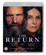 Zwei Gesichter: ein bärtiger Mann und eine Frau. Text: "The Return", Namen der Schauspieler und Regisseur, Filmslogan unten.