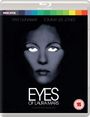 Text oben: Faye Dunaway, Tommy Lee Jones. Unten: Eyes of Laura Mars, A Film by Irvin Kershner. Gesicht einer Frau in Blau-Schwarz.