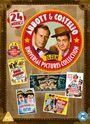"Abbott & Costello Universal Pictures Collection", umgeben von Filmplakaten. Zwei Männer im Fokus, gelbes Schild "24 Film".